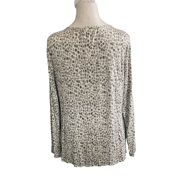 Charter Club XL Beaded Neck Leopard Print Top Womens Long Sleeve Blouse - Picture 2 of 6